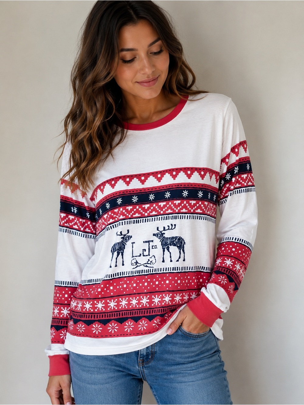 Lauren James Christmas Sweater Tee Shirt Size Small Long Sleeve
